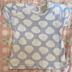 Seashell Print Shirt - Light Blue TBBC shells 3T